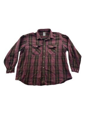 Vintage Carhartt Womens Shirt Size 3X Red Plaid Button-Up 3/4 Sleeves Workwear